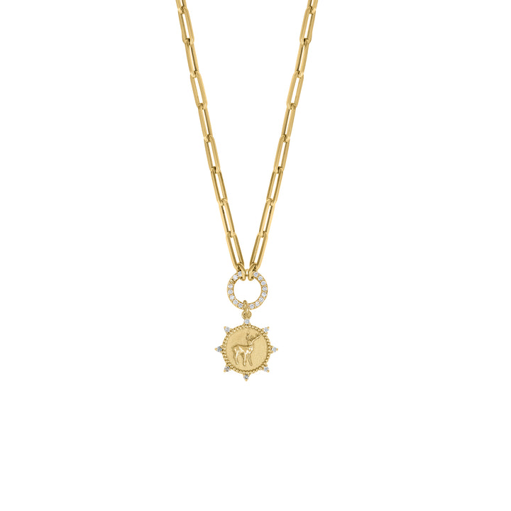 Deer with Mini Paperclip diamond clasp chain in 18K Gold