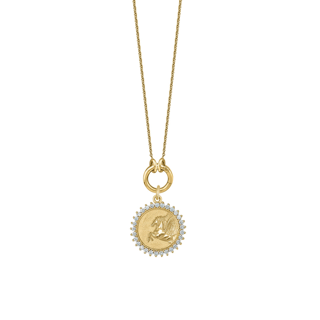 Diamond Pegasus with Skinny mini round clasp chain in 18K Gold