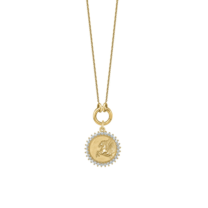 Diamond Pegasus with Skinny mini round clasp chain in 18K Gold