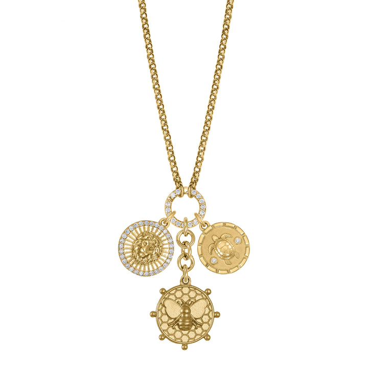 Bee, Mini Lion and Turtle with Rolo Diamond clasp chain