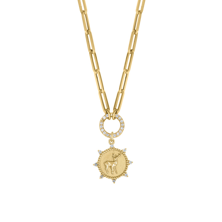 Deer with Mini Paperclip diamond clasp chain in 18K Gold