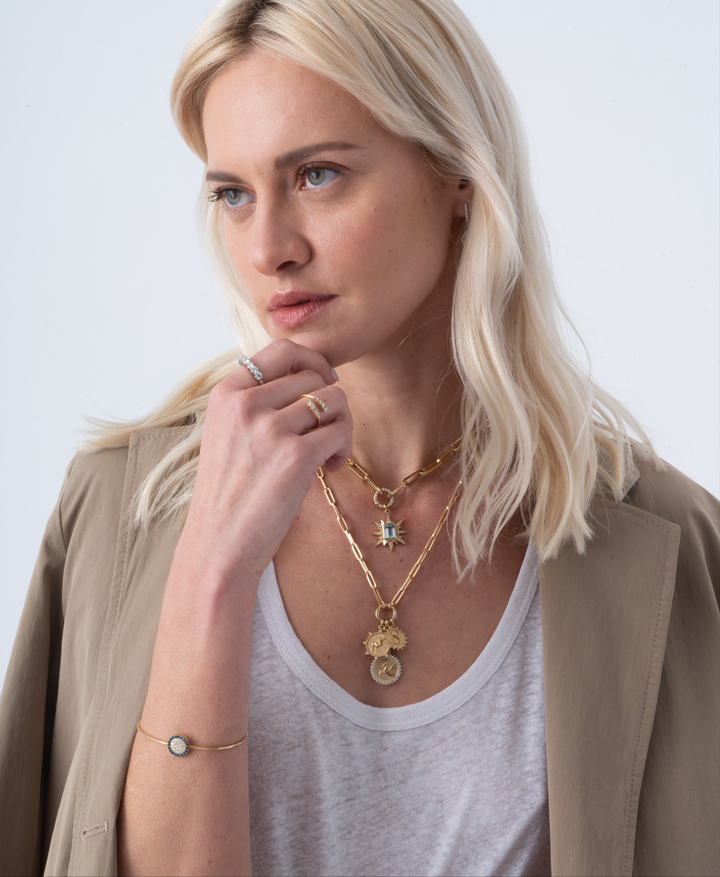 Astron Aquamarine with Paperclip diamond clasp chain in 18K Gold