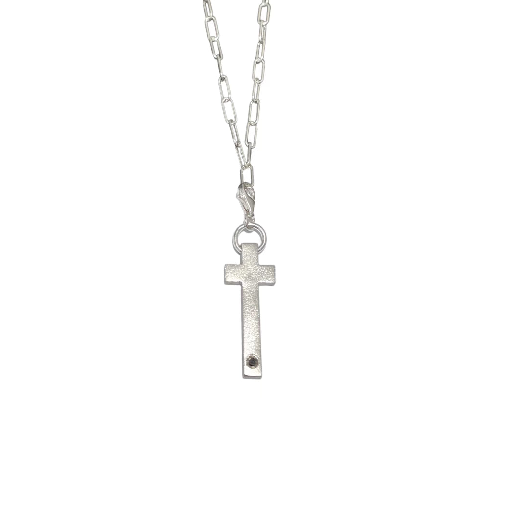 Dot cross with mini Paperclip chain in Sterling Silver