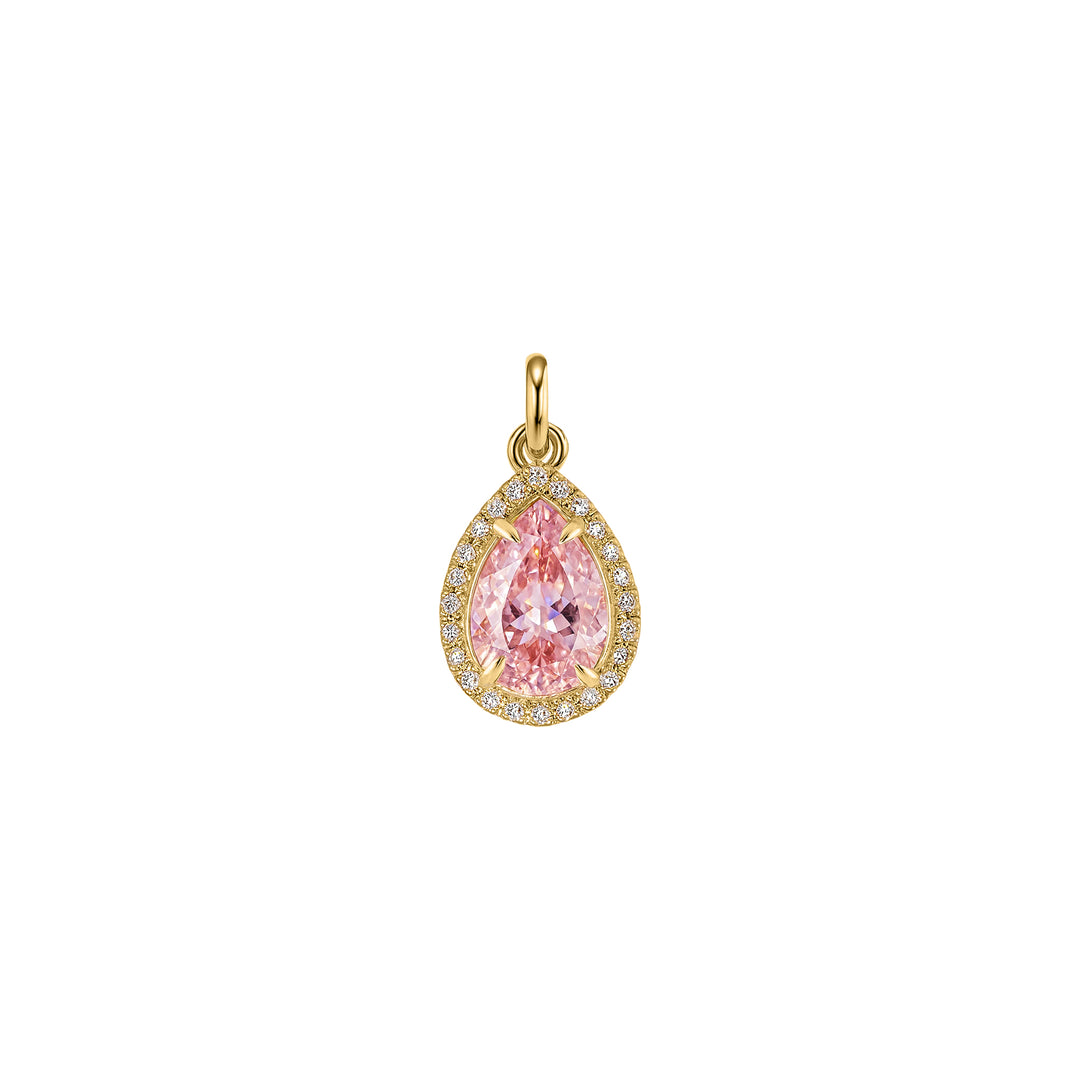 Peacock, Mini Ouroboros and Pear shaped Morganite with mini Paperclip Diamond clasp chain in 18K Gold