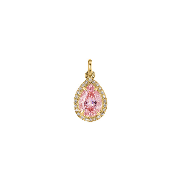 Peacock, Mini Ouroboros and Pear shaped Morganite with mini Paperclip Diamond clasp chain in 18K Gold