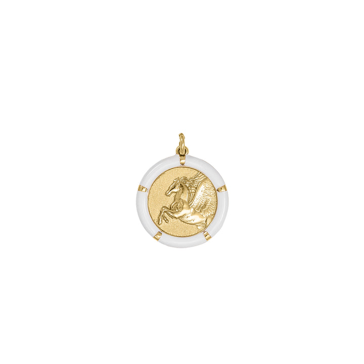 Peacock and Petite Pegasus with mini Paperclip Diamond clasp chain in 18K Gold