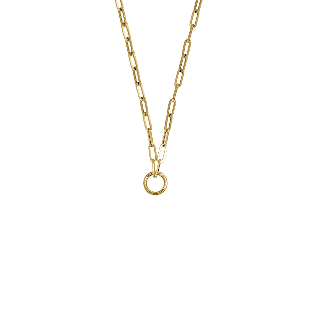 Mini Paperclip Chain with Round Clasp in 18K Gold