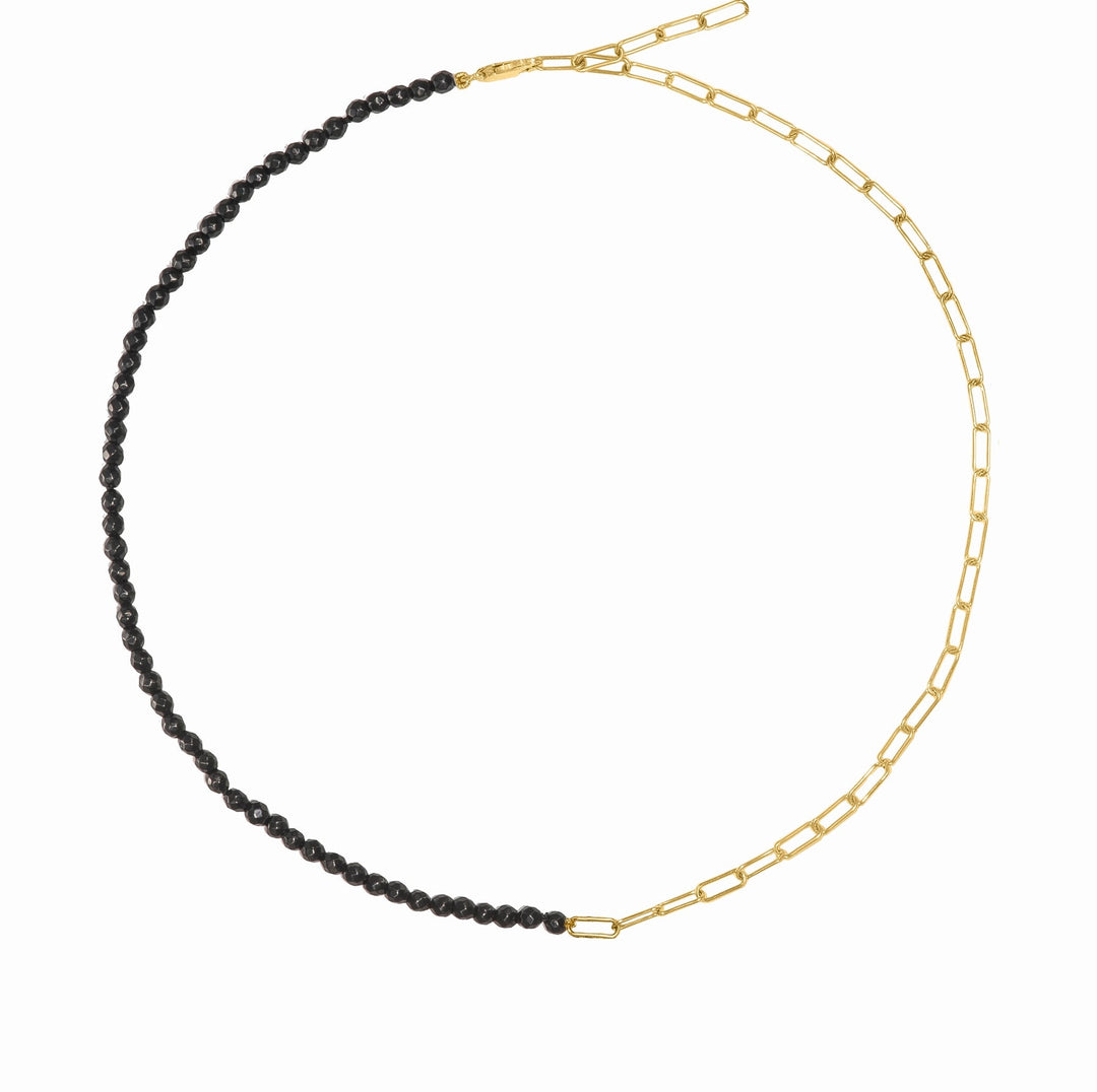 Half and half Onyx bead and Paperclip chain in Solid Gold