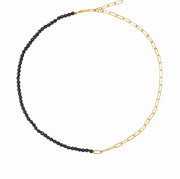 Half and half Onyx bead and Paperclip chain in Yellow Gold
