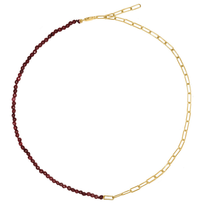 Half and half Ruby beads and Paperclip chain in Solid Gold