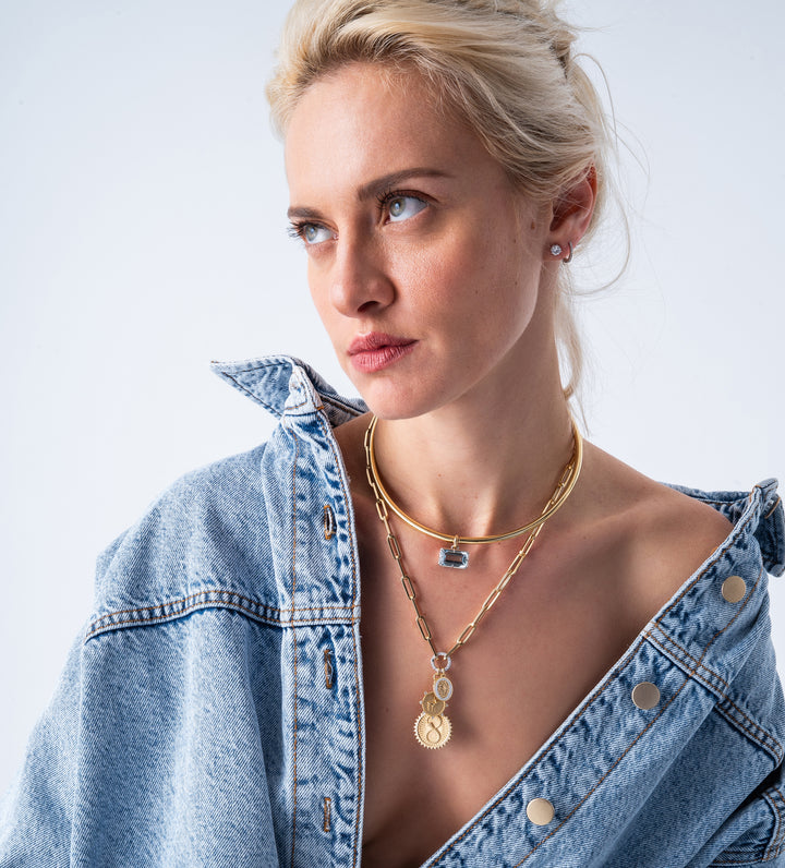 Ouroboros, Diamond Deer and Petite Pure Lion with Paperclip Diamond clasp chain in 18K Gold