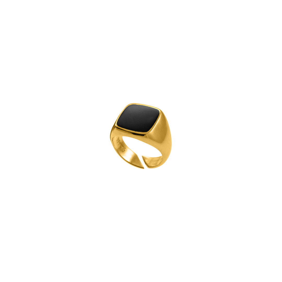 Wisdom Black Enamel Ring in Solid Gold