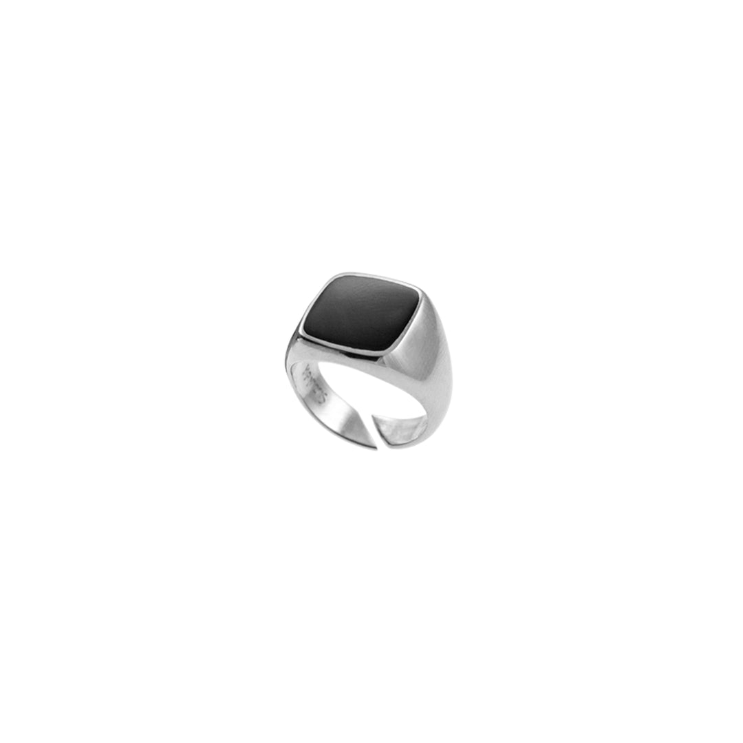 Wisdom Black Enamel Ring in Sterling Silver