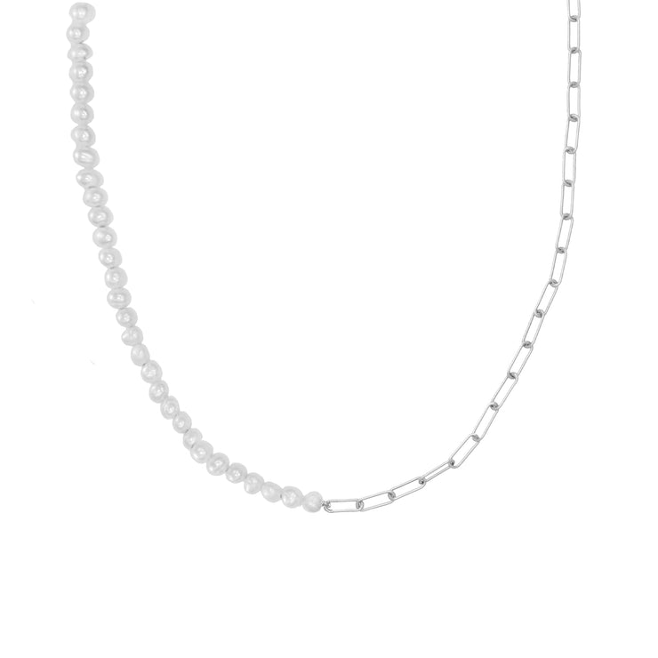 Half and Half Fresh Water Pearls and Paperclip Chain in Sterling Silver