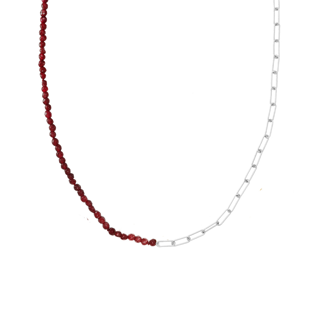 Half and Half Ruby Beads and Paperclip Chain in Sterling Silver