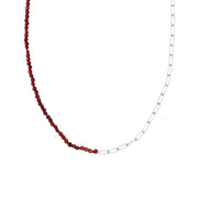Half and Half Ruby Bead and Paperclip Chain in Sterling Silver