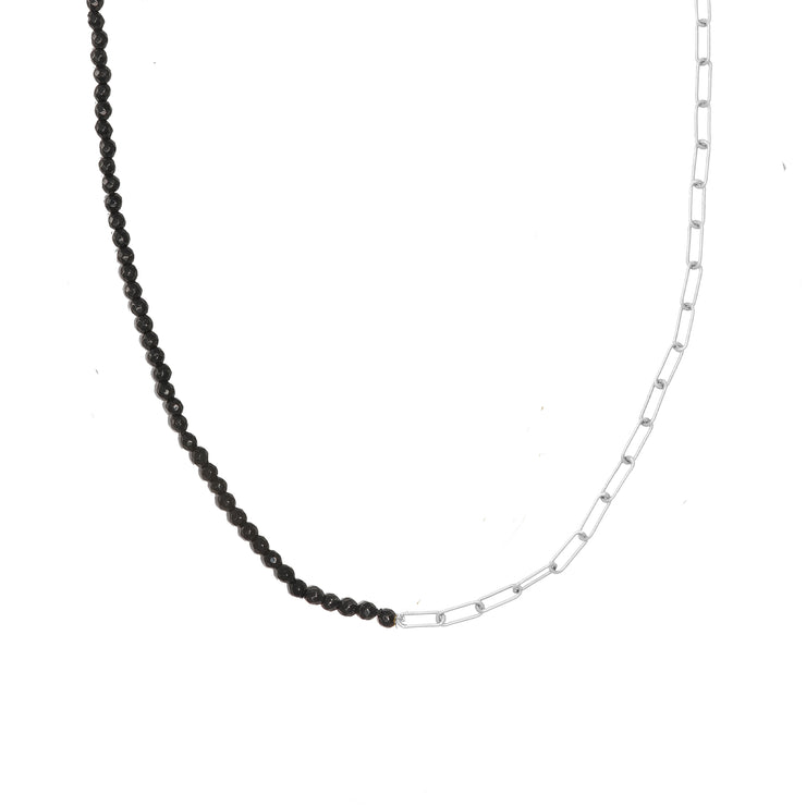Half and Half Onyx Bead and Paperclip Chain in Sterling Silver
