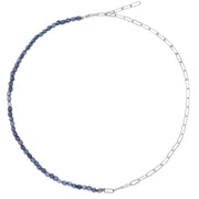 Half and half Blue Sapphire Bead and Paperclip Chain in Sterling Silver