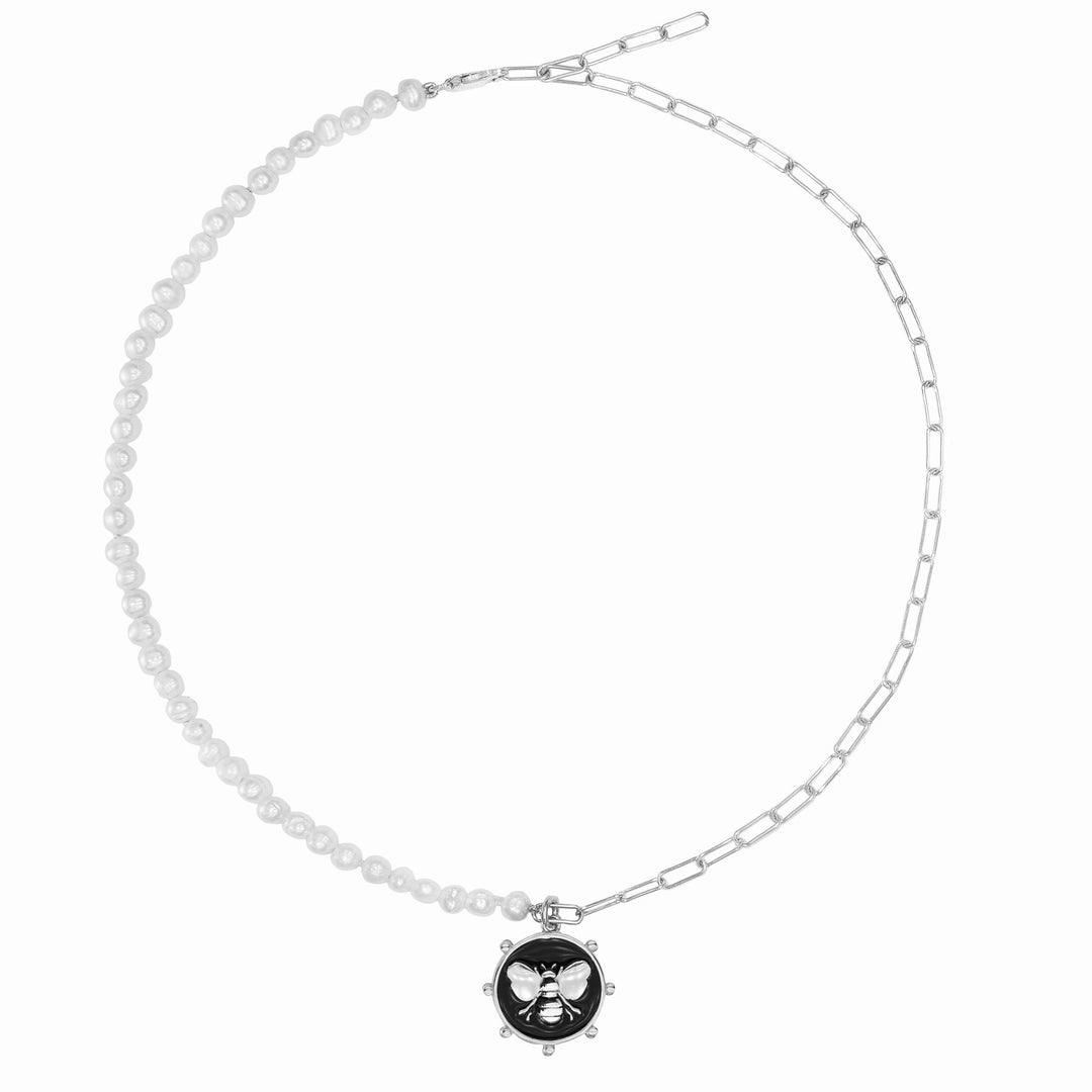 Black Bee Necklace in Sterling Silver