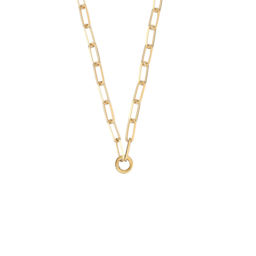 Paperclip chain with round clasp in Solid Gold
