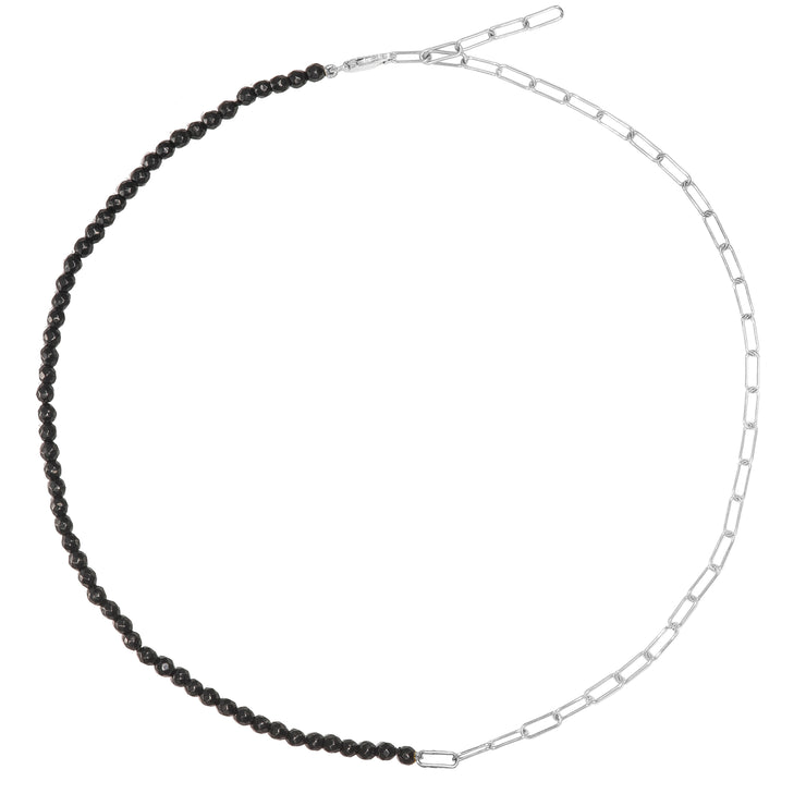 Half and Half Onyx Bead and Paperclip Chain in Sterling Silver