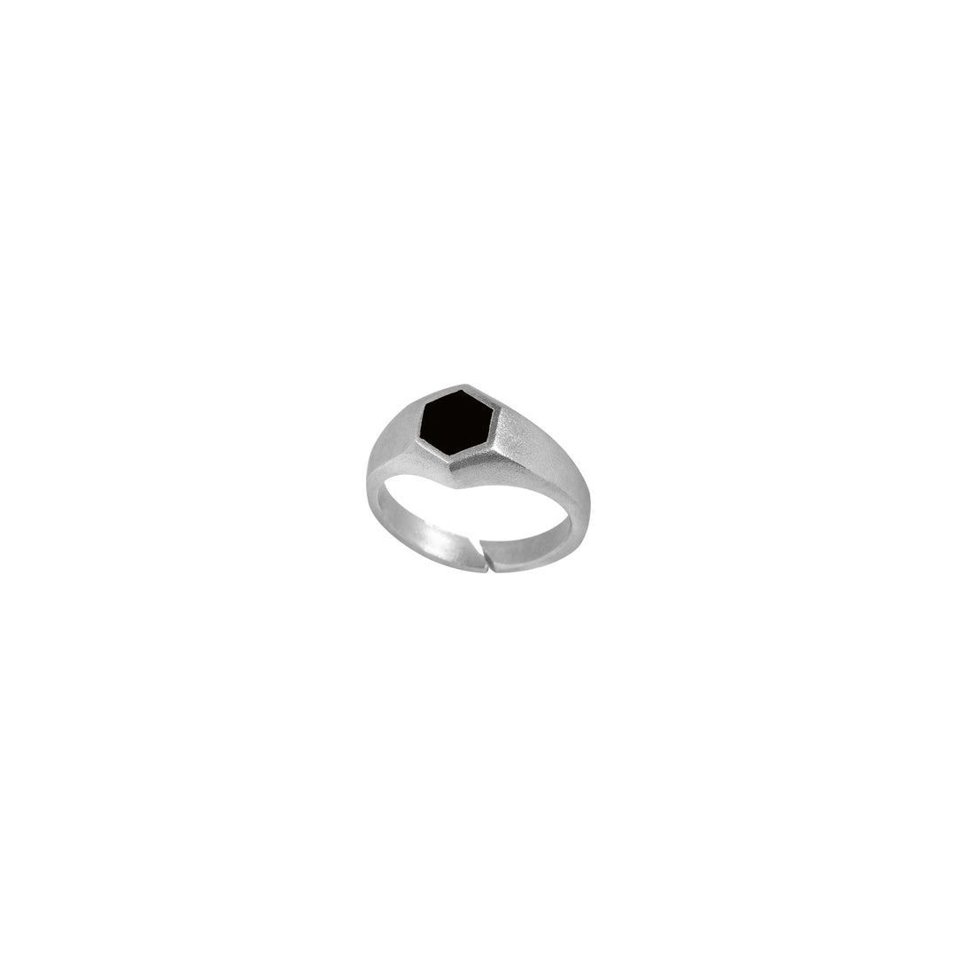 Wisdom Polygon Black Enamel mini Ring in Sterling Silver