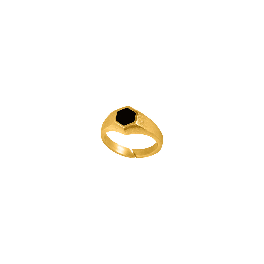 Wisdom Polygon Black Enamel Ring in Solid Gold