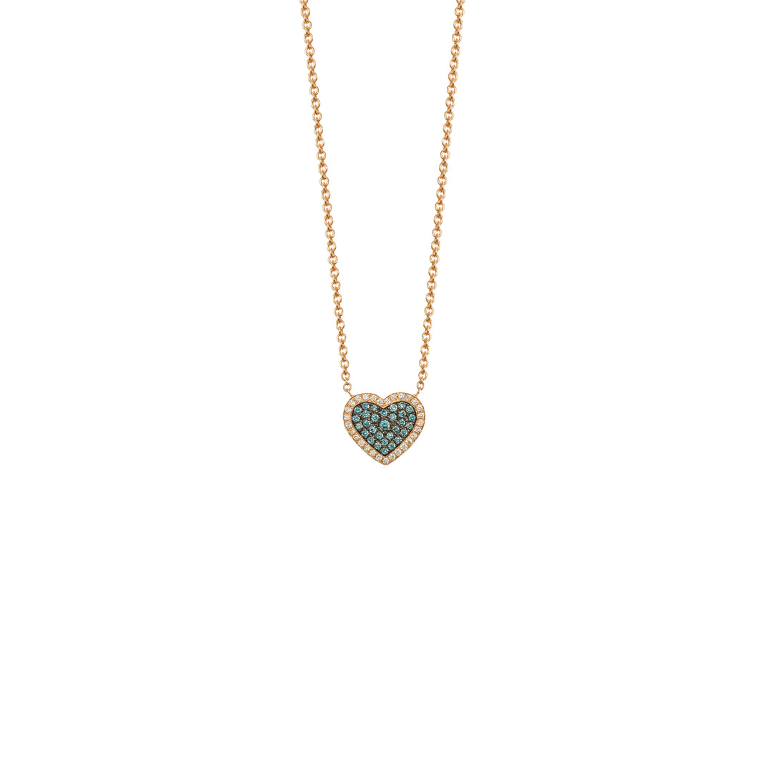 Blue Diamond Heart Pendant in Rose Gold